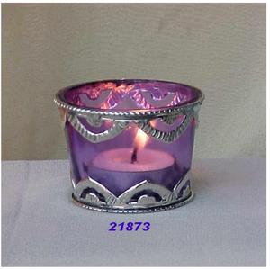 Modern Style High Quality Factory Direct Sale Wholesale Candle Holder Purple Glass Silver <b>Brass</b> Shot Tealight Votive - Product Image 1