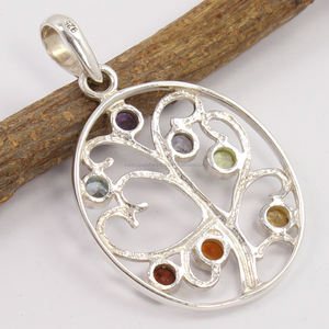 High Quality Natural MULTI-COLOR Gemstones 925 Solid Sterling Silver Antique Chakra <b>Pendant</b> In Wholesale Price - Product Image 2