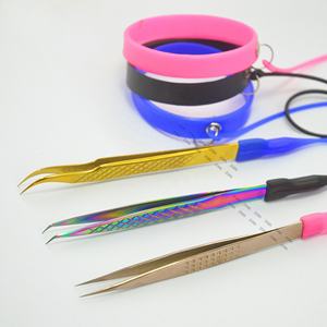 แหนบต่อขนตา2ชิ้นแหนบปลายโค้งความแม่นยำสูงแหนบติดขนตาเรียบ - Product Image 5