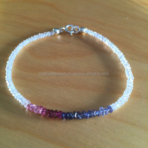 Bague empilable en argent sterling avec pierres précieuses en forme de perles, pierre de lune arc-en-ciel délicate, tourmaline rose ombrée, iolite, cadeau de mariage, anniversaire - Product Image 2