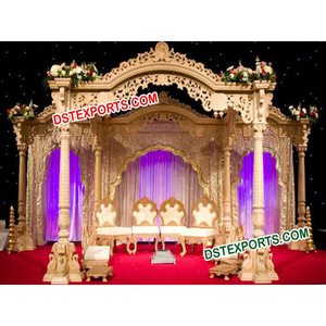 Mandap en bois Akshar, élégant mandap en bois Rajwada, mandap en bois sculpté pour mariage, fournitures de décoration d'événements en Australie - Product Image 1