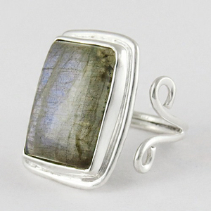 Fascinant pierre de lune arc-en-ciel Rectangle forme bagues en argent Sterling 925 bijoux en argent faits à la main - Product Image 2