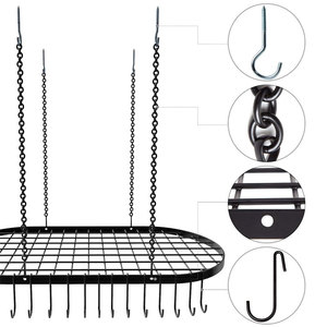 Oniya Titolare di Stoccaggio In <span class=keywords><strong>Metallo</strong></span> Da Cucina Pensile Orientabile Soffitto Pot Rack Con Ganci - Product Image 2