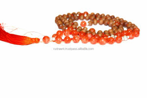 Collar de cuentas redondas de cornalina, cuentas de sándalo, hecha a mano, collares de cuentas de artista indio - Product Image 4