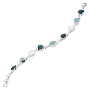 Designer 925 Sterling Silver Multi-Striated <b>Bracelet</b> with Natural Apatite <b>Aquamarine</b> Rough Stone Handmade Wedding Jewelry Gift - Product Image 2