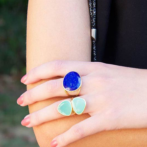 Bague en pierres précieuses Lapis Lazuli pour femmes, anneau en pierre précieuse, mode haute qualité - Product Image 1