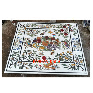 Plateau de Table à manger pitra, incrustation de marbre blanc, pour usage domestique, 6 pièces - Product Image 1