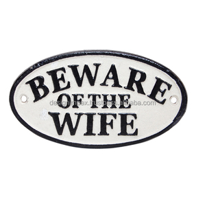 Easy Mountable Cast Iron Plaque Oval Shape Custom Handpainted BEWARE of the WIFE Decorative General <b>Sign</b> for Home and Kitchen - Product Image 1