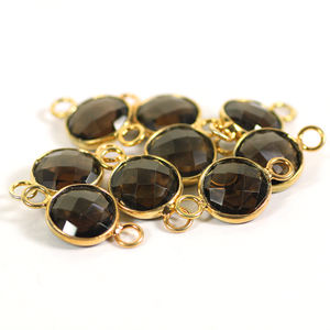 Brun doré Quartz Fumé 10 MM Rond Lunette Connecteur Double Caution Boucle bijoux pendentifs et breloques - Product Image 6