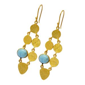 Larimar Gemstone 925 <b>Sterling</b> <b>Silver</b> Gold Plated Fish Hook Dangle Fashionable Earrings Handmade Jewelry Fashion Dangle Earring - Product Image 1
