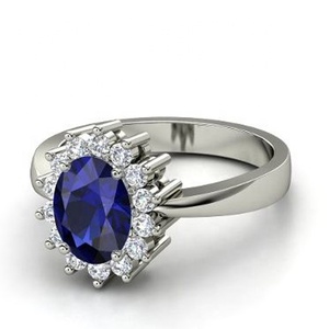 Klassieke Edelsteen Diamanten Ring <span class=keywords><strong>Diana</strong></span> Design 14K Wit Goud Edelsteen Ring - Product Image 1