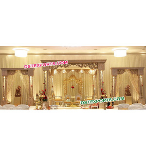 Mandap tallado de madera para boda, mandril de doble pilar para boda, fabricante de mandril de matrimonio indio - Product Image 1