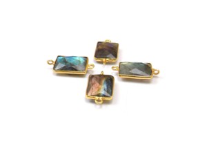 Joyería de piedras preciosas de labradorita Natural con forma de rectángulo hecha a mano, Conector de bisel de doble fianza chapado en oro, encanto elegante de tamaño milimétrico - Product Image 6