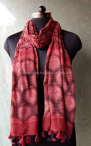 Elegant Natural Dye Cotton Ajrakh Block Printed Stole <b>Scarf</b>, Hand Block Printed Cotton Ajrakh Cotton Scarfs <b>for</b> Women - Product Image 2