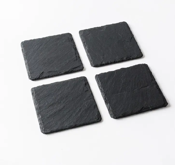 Promotional Natural Stone Black Square Slate Coasters with Logo