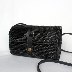 Natural Bohemian Rattan Clutch <b>Bag</b> with <b>Tassel</b> Cotton Lining Black PU Trim - Product Image 1