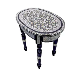 W7 Handcrafted Inlaid Art Oval Table With Detachable Legs