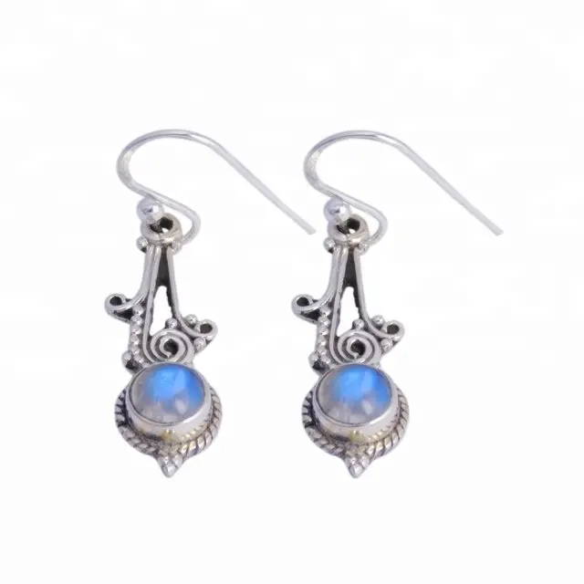 Arcobaleno Moonstone Della Pietra Preziosa Orecchino Unico Prodotti Fatti A Mano 925 Sterling Silver Orecchini di Goccia Del Partito DELLE DONNE di Nozze di Fidanzamento