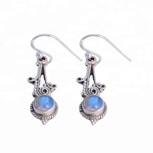 SHIVAM ARTS Rainbow Moonstone Pendientes de piedras preciosas Único Vintage 925 Diseño de gota de plata esterlina Hecho a mano Oro Rosa Certificado - Product Image 1