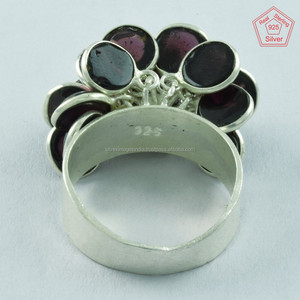 Bagues en pierre turquoise en argent 925 d'Inde bijoux en pierres précieuses taillées en grenat pour fête de mariage anniversaire motif convivial - Product Image 5