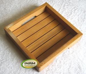 Plateau de service en bois décoratif, beau et design, plateau de service carré en bois pour le petit-déjeuner, le thé, le café au lit - Product Image 2