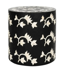 Table de chevet ronde florale à incrustation d'os/Table d'extrémité/meubles de salon Table d'appoint meubles de chambre à coucher par un artisanat de qualité - Product Image 1
