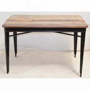 Industrial Urban Style Metal Frame Indian Antique Old Recycled Wood Home Living Bar Lounge Cafe Restaurant Dining Table