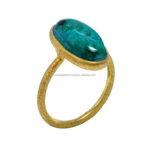 Piedra preciosa de crisocollan natural chapado en oro anillo de plata 925 joyería forma ovalada anillo de moda para regalo, fiesta, boda - Product Image 1