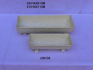 Maceta de hierro pintada en gris, tres tamaños con patrones en relieve, para jardín y hogar - Product Image 6