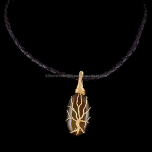 De alta calidad de cuero con alambre envuelto de piedras preciosas de ónix collar de cuerda - Product Image 2