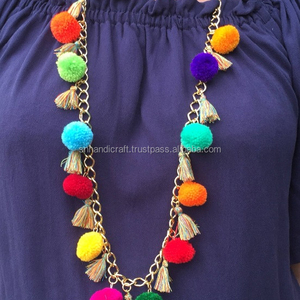 Collar de Pompones "Arcoíris", Collar Boho, Creaciones Hechas a Mano - Product Image 1