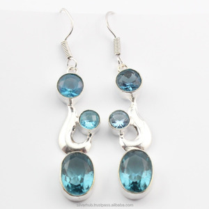 Pure 925 <b>Sterling</b> <b>Silver</b> <b>Drop</b> <b>Earrings</b> for Women Multi Faceted Sky Blue Topaz Gemstone <b>Earrings</b> Christmas Gift Fine Jewelry - Product Image 3