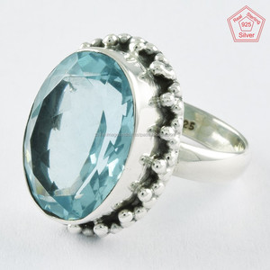 Anillo de piedra de Topacio azul ovalado Anillo de Plata de Ley 925, Anillo de Plata de Ley 925 - Product Image 2