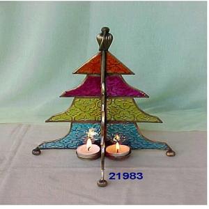 Forme d'arbre de noël argent métal Multi verre votive photophore bougeoir fait à la main Durable décoration de la maison - Product Image 1