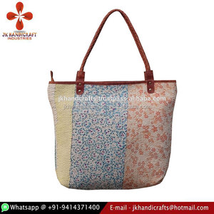 Bolso de Mano Kantha de Algodón y Cuero Nuevo al por Mayor - Product Image 2