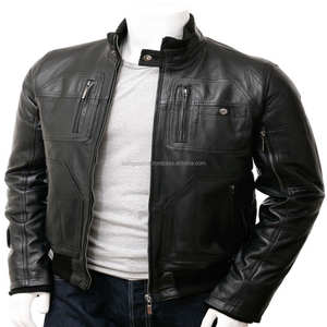 Blouson de motard en cuir sexy pour hommes, de haute qualité, avec fermeture éclair, design personnalisé, à la mode, noir, - Product Image 1