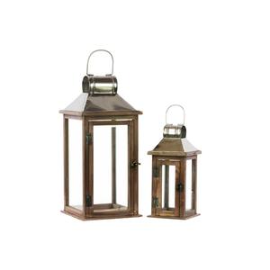 Faroles cuadrados de madera con tapa y asa de metal para decoración del hogar - Product Image 1