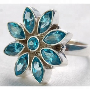 Bague en argent Sterling, topaze bleue, bijoux pour femmes, vente en gros, - Product Image 5