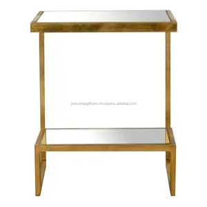 طاولة قهوة معدنية مع سطح زجاجي تشطيب ذهبي عتيق مستطيلة الشكل بجودة عالية مع مستويين لغرفة المعيشة - Product Image 1