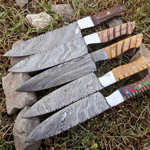 CUCHILLO DE COCINERO DE ACERO DAMASCO HECHO A MANO ZR # Cuchillos ZR con Mango de Madera 234, Grado Industrial, OEM - Product Image 1