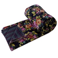 Cubrecama Acolchado Kantha de Algodón Multicolor de Lujo, Cómodo, Estampado, Tamaño Queen, Hecho a Mano, Antibacterial, para las Cuatro Estaciones