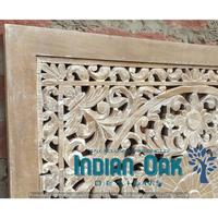 Indian Oak Designs Handgefertigtes Massivholz Rustikales Geschnitztes Doppelbett-Kopfteil mit Antik-Finish Antikes Heimbett Wohnmöbel