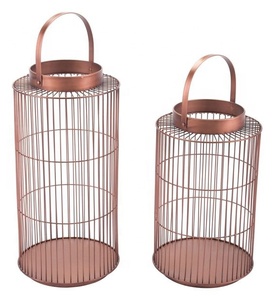 <b>Set</b> of 2 Rose Gold Wire <b>Lanterns</b> Elegant Modern Design for Ambient Lighting and Stylish Home Decor - Product Image 1