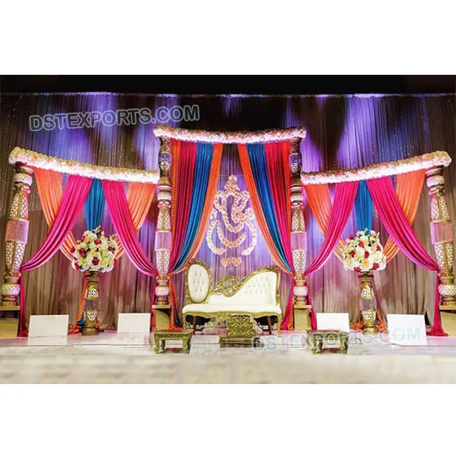 Wedding Bottle Pillars Crystal Stage Mandap Wedding Grand Bottle Pillars Crystal Stage Stylish Wedding Event Designer Open Stage