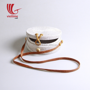 กระเป๋าหวายทรงกลมทำจากหวายเป็นมิตรต่อสิ่งแวดล้อมกระเป๋าสานทรงกลมทำจากธรรมชาติพร้อมโซ่และของตกแต่งพู่ - Product Image 4