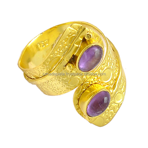 Oval Cab Amethyst Gemstone 925 Sterling Silver Chapado en oro Anillo hecho a mano Ajuste del bisel Anillo de moda para fiesta de regalo de boda. - Product Image 4