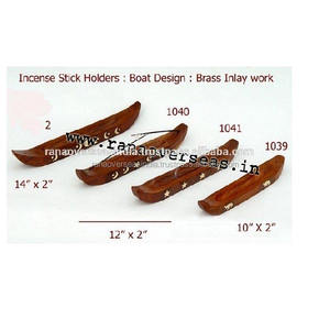 Bâton d'encens en bois et support de cône en forme de bateau avec incrustations en laiton, pour le bureau, le salon, parfum - Product Image 2