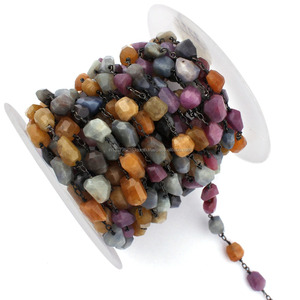 Pierres précieuses saphir multiples, chaîne de perles en acier inoxydable, pour la fabrication de bijoux - Product Image 2