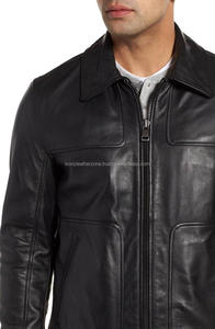 OEM nueva moda negro genuino chaqueta de cuero de vaca bombardero temporada de invierno chaqueta de piel de oveja - Product Image 4