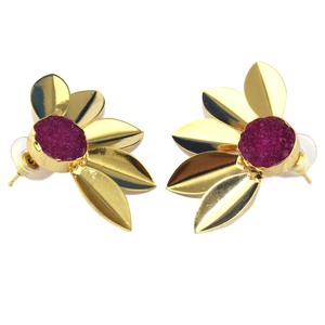 Mayorista de Jaipur Encantos naturales Redondo Púrpura Azúcar Druzy Stud Pendiente Latón 24K Chapado en oro Estilo floral Pendiente para niñas - Product Image 2